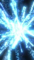 Radiant explosion of glowing blue particles and beams bursting outward in a dynamic cosmic energy display video