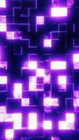 Glowing neon rectangles and squares arranged in a digital purple grid with a vibrant pixelated aesthetic video