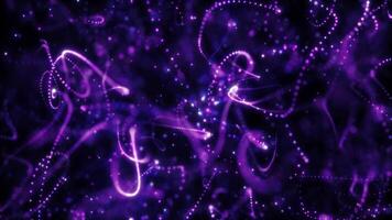 Abstract glowing purple lines swirling through dark space, creating an energetic digital visual with particles and light trails video