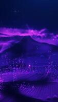 Abstract digital landscape with glowing purple particles and flowing waves, symbolizing data and futuristic energy video