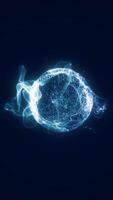 Glowing sphere of dynamic blue particles and waveforms forming a digital orb in a dark space background video