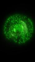 Glowing red sphere bursting with fiery energy and light rays, surrounded by particles in a dark cosmic space video