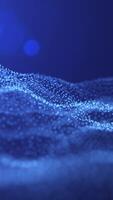 Futuristic abstract wave composed of glowing blue particles, creating a serene digital landscape video