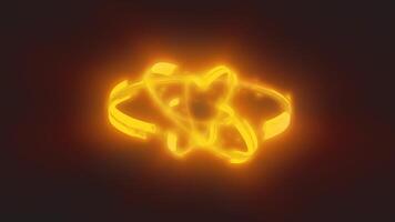Radiant yellow-orange energy swirl forming a twisted glowing ring with intense heat and motion effects on dark background video