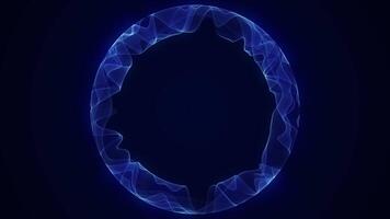 Blue glowing energy sphere with dynamic particle trails on dark background. Abstract floating orb with electric plasma effect. Futuristic technology style 4K seamless loop. video