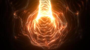 Digital energy tunnel in vibrant orange glow with flowing electric lines forming a fluid pattern video
