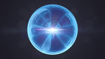 Transparent blue energy orb with subtle internal flows and glowing center on a dark video