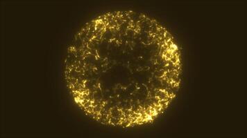 Vibrant golden sphere of tangled glowing lines emitting intense energy on a dark background video