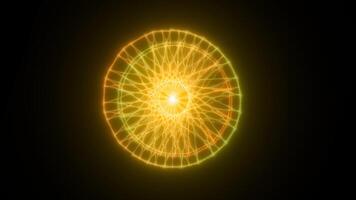Abstract glowing mandala pattern in yellow and orange hues, radiating light in concentric circular symmetry video