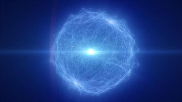 Luminous blue digital sphere with radiant light burst and structured filaments, conveying energy, innovation, and futuristic intelligence video
