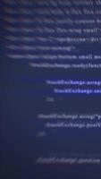 Abstract blurred digital code on a dark screen, representing programming, cybersecurity, and technology video