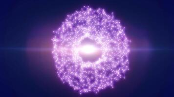 Vivid violet digital sphere composed of glowing nodes and connecting lines, evoking sci-fi neural networks and data flow video
