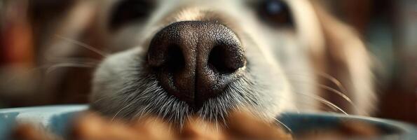 Dog Snout Reaching for Food in Bowl With Soft Background Depth of Field During Mealtime Joy photo