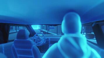Futuristic car interior with holographic display video