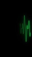 Vertical background animation of neon green cardiogram lines in the dark. Screen cardiogram. Loop playback motion design video