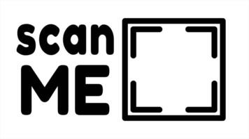 Square QR code scanning label animation. QR code scanning line icon. Scan Me text next to it. Loop motion design video