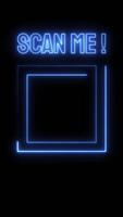 Neon QR code scanning label animation. QR code scanning neon line icon. Scan Me text above. Loop motion design video