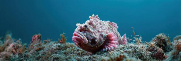 Warty Frogfish Camouflaged on Coral Reef in Vibrant Underwater Setting Showcasing Unique Texture and Colors photo