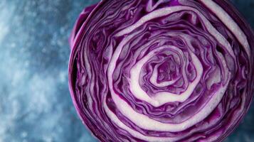 Sliced Red Cabbage Arranged in a Natural Mandala Design Showcasing Intricate Patterns and Textures Under Natural Light photo