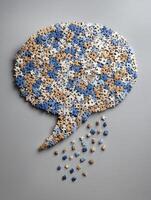 Puzzle Pieces Creating a Speech Bubble Design Emphasizing Teamwork and Communication in a Minimalist Setting photo