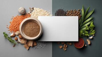Modern Branding Mockup of Pet Food Label Featuring Ingredients on One Side and Blank Space for Design photo