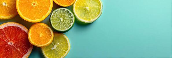 Citrus Fruit Wheel Displays Vibrant Colors on Minimalist Background With Ample Space for Text Placement photo