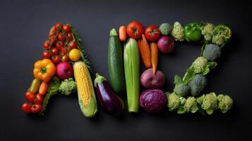 Creative Vegetable Alphabet Letters Arranged to Form a Word With a Clear Background Featuring a Variety of Fresh Produce photo