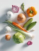 Digital Low-Poly 3D Model Showcasing a Colorful Arrangement of Various Vegetables on a White Background photo