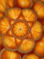 Sliced Oranges Arranged in a Mandala Design With a Vibrant Motion Blur Effect Showcasing Symmetry and Vivid Color Patterns photo