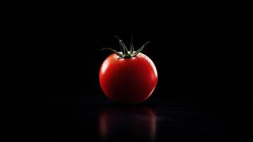Glowing Ripe Tomato Showcased in Cinematic Style Against a Dark Background With Reflections photo