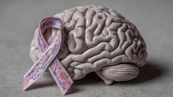 Clay Brain Visual With PTSD Awareness Ribbon Highlighting Mental Health Importance and Support Efforts for Those Affected by Trauma photo
