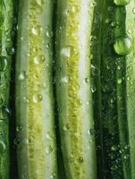 Fresh-cut Cucumbers With Water Droplets Glistening Under Natural Light Create a Vibrant Green Display in the Kitchen photo