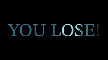 Looped 6-second animation showing glowing blue YOU LOSE text fading in and out on a black background, ideal for game over or failure screens video