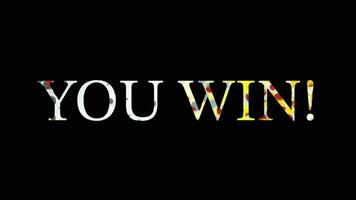 Text animation showing YOU WIN with fiery texture and YOU LOSE with fractured style. Both appear and disappear dynamically over a black background, ideal for game feedback screens. video