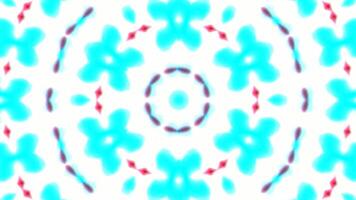 Hypnotic kaleidoscope animation with glowing cyan, white, red, and yellow shapes that morph, pulse, and rotate in symmetry. A vibrant, fluid, and mesmerizing abstract loop. video