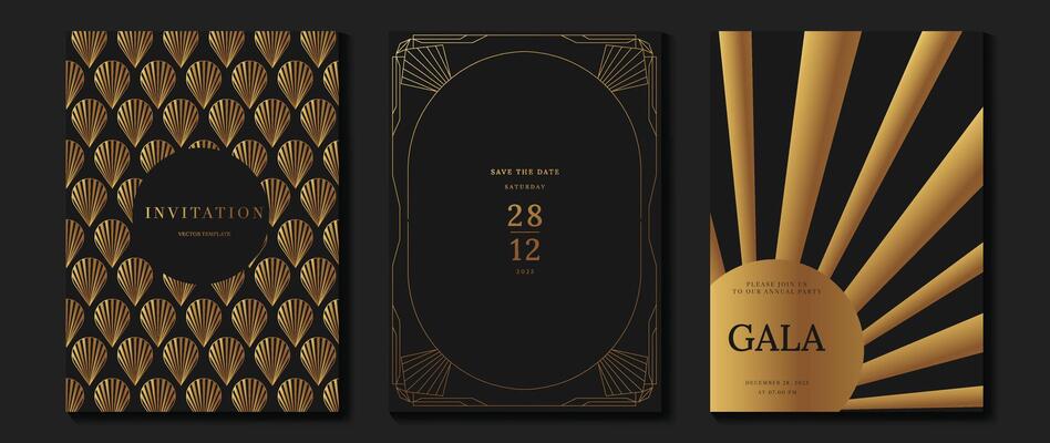 Golden Luxury invitation card background. Premium geometric shape, gold line gradient on dark. elegant design for gala card, grand opening, party invitation.