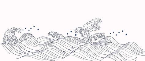 Japanese blue wave background. Hand drawn wallpaper with blue and white ocean wave pattern backdrop. Modern luxury oriental illustration for cover, banner, website, decor, border. vector