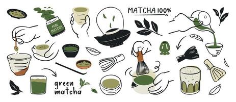 Matcha tea preparation steps vector