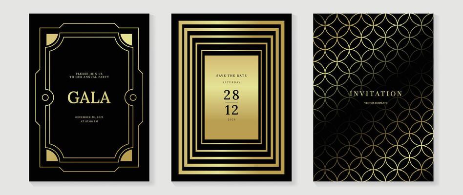 Luxury invitation card background . Elegant classic antique design, gold lines gradient on red background. Premium design illustration for gala card, grand opening, art deco.