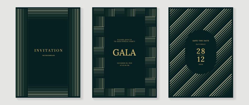 Modern cover design set. Gold abstract line pattern in premium gold color. Luxury golden stripe layout for business background, certificate, brochure template