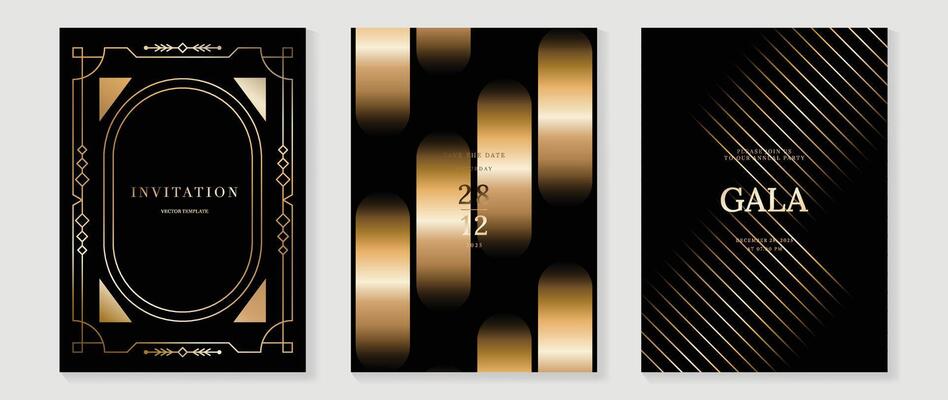 Gala wedding invitation cards with gold geometric elements design template.Trendy wedding invitation.
