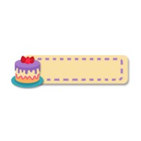 Cute Beige Name Tag with Purple Cake and Strawberries png