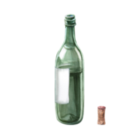 Wine bottle and cork set. Isolated watercolor illustration in realistic style for bar menu design, restaurant interior, culinary magazines, poster and packaging printing. png