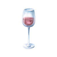 Half full glass of red wine. Isolated watercolor illustration in realistic style for restaurant, bar design, menu design, printing on posters and postcards. png