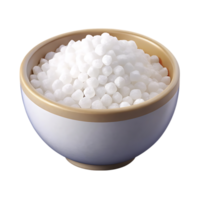 3D cartoon white sugar pearls in ceramic bowl food ingredient png