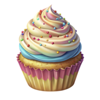 Deliciously decorated swirled frosting cupcake with colorful sprinkles isolated on transparent background png