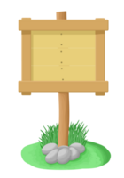 Framed wooden sign with three planks and rock base with grass. png