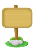 Rounded wooden sign with three planks on a mossy base. png