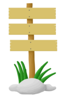 Three wooden planks on a post with rocks and tall grass. png