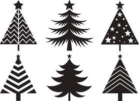 Black Christmas Tree Silhouette Icon Set vector